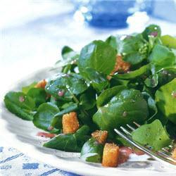 brunnenkressesalat mit ziegenkäse und knoblauch croûtons