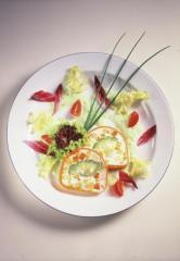 gemüseterrine auf joghurt kräuter schaum