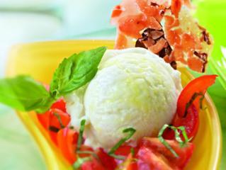 zitronensorbet mit karamellisierten tomaten